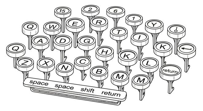 Vintage Typewriter Keyboard Keys Isolated on Transparent Background - Retro Writing Concept