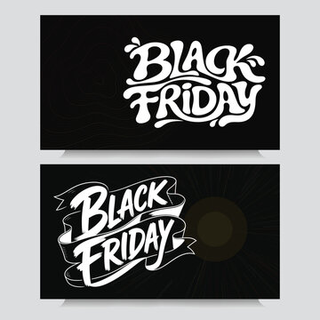 Black friday sale web banner set with liquid script and 3d ribbon banner typography