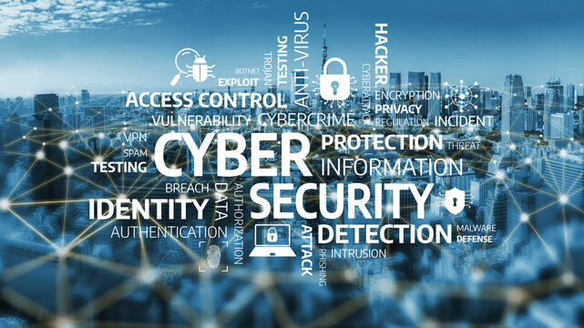 This image illustrates essential concepts of cyber security, emphasizing protection, identity, and detection against potential digital threats in an urban backdrop. Tessel