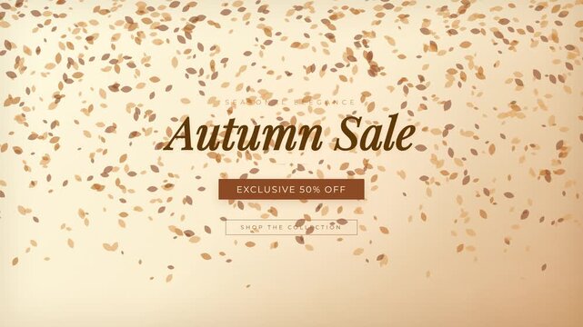 Autumn sale banner features falling golden leaves and promotional text over a beige background.