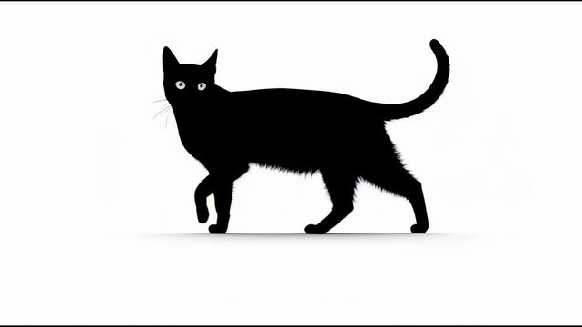 Walking Cat Silhouette Isolated on White Background