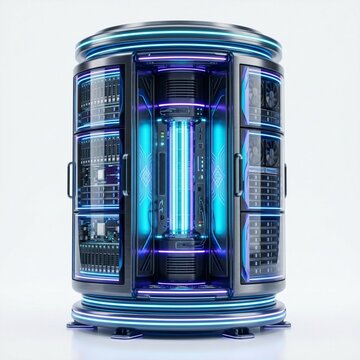 3D Cylindrical Glowing Cloud Computing Database Server Tower Isolated