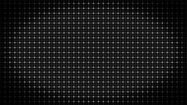 Animated monochrome grid with luminous network points on a black background, ideal for sci-fi interfaces, data visualization, and technology motion graphics