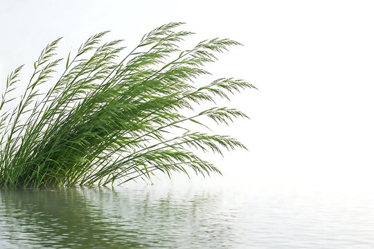 Green reeds growing in water isolated on white background