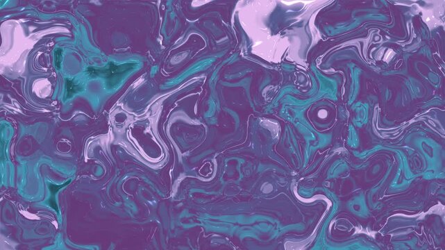 A vibrant abstract liquid marble background featuring swirling teal, turquoise, purple, lavender, and violet hues with glossy iridescent reflections. The intricate fluid patterns create an organic psy
