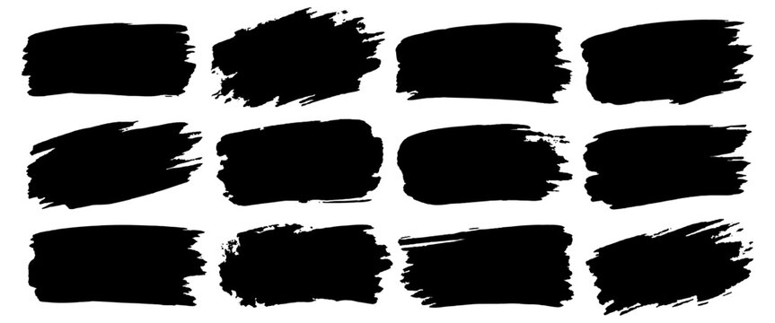 Black Grunge Brush Strokes Collection with Rough Edges