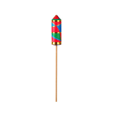 Traditional Indian Golden Rocket Firecracker with Wooden Guide Stick Isolated Transparent PNG Cutout