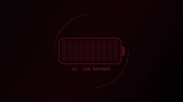 Red battery icon shows 8 charge, signaling low power for device alerts, apps, dashboards, energy monitoring, and electricityrelated design projects.