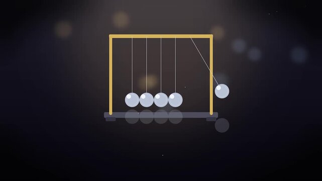 Newton's Cradle balls colliding in motion against a dark bokeh background with soft light