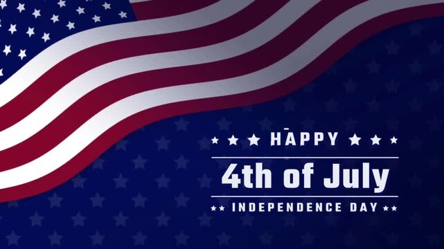 Happy 4th of July independence day greeting motion graphic with waving American flag