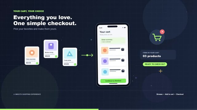 Modern mobile shopping app interface showing checkout process
