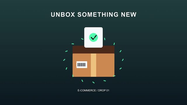 Cardboard box opening with green checkmark revealing new product during bright studio lighting