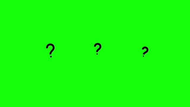 Black question mark symbols animating smoothly against a bright chroma green background video