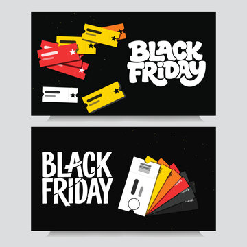 Black friday sale banner set with discount tickets and modern typography