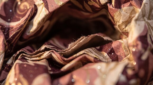 Textured gift wrapping paper with intricate patterns and folds in rich tones for Boxing Day