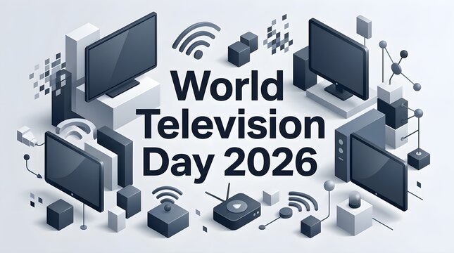 Isometric modern world television day 2026 poster design 3d