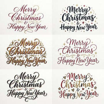 Calligraphy script Merry Christmas text bundle set 6 variations square composition 1:1 isolated