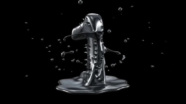 Ferrofluid Number 5 Transformation and Explosion on Black Background