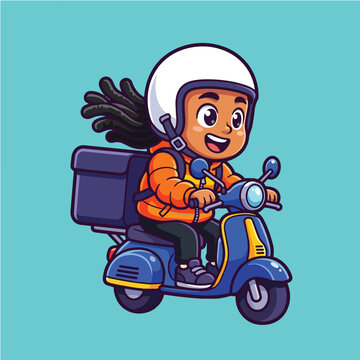 Delivery Rider Character on Scooter with Box