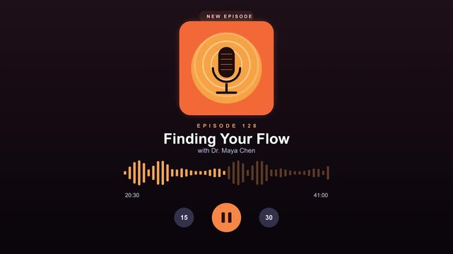 Orange Circle animating into sound wave equalizer during podcast recording with microphone icon