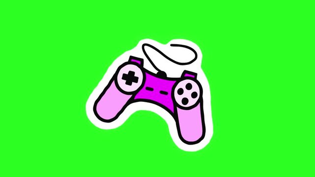 4K motion graphics animation of game controller sticker on chroma key green screen background.