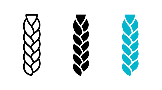 Set of Braided Hair Vector Graphic Icons Featuring Flat Minimalist Styling
