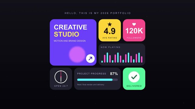 Abstract elements growing with data charts during animated presentation against dark background