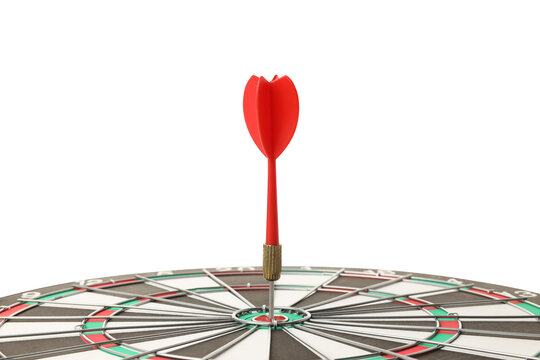 Dart hits the bullseye, isolated on white, PNG