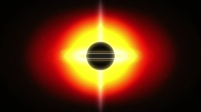 Cosmic black hole simulation with glowing accretion disk and light bending in deep space