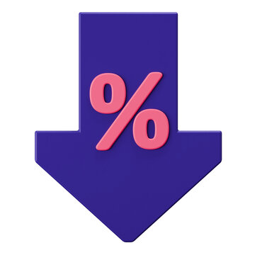 3D Blue Down Arrow with Pink Percent Sign for Sale and Discount