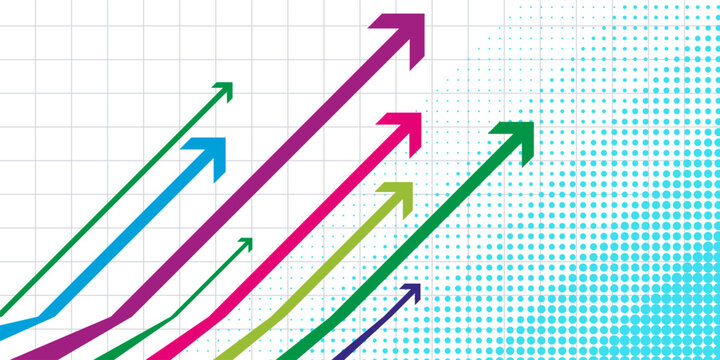 Five Arrows Moving Up Vintage Colors. Abstract Financial Chart with Uptrend Line Arrows Graph Go Up. Growth Business Revenue Invest Concept. Vector Illustration. eps 10