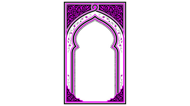 Islamic purple archway frame with floral arabesque patterns, decorative oriental border for Ramadan and Eid, elegant violet mosque window vector