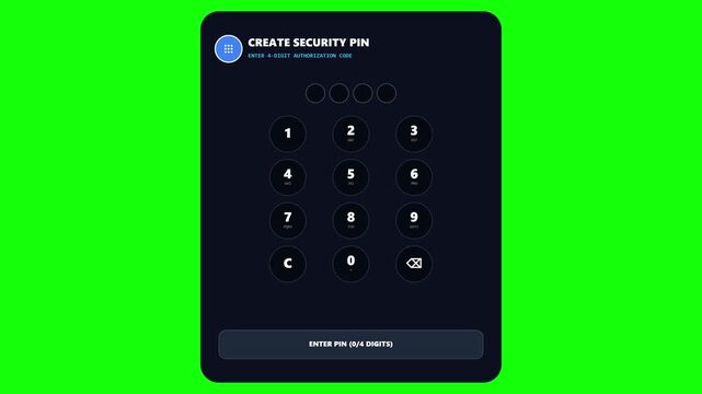 Animation of create security pin screen interface on dark background