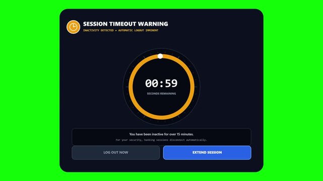Session timeout warning animation with countdown timer