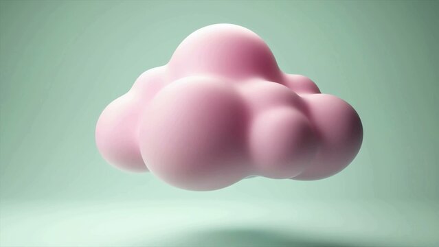 Soft pink fluffy cloud shape hovering above a light green surface