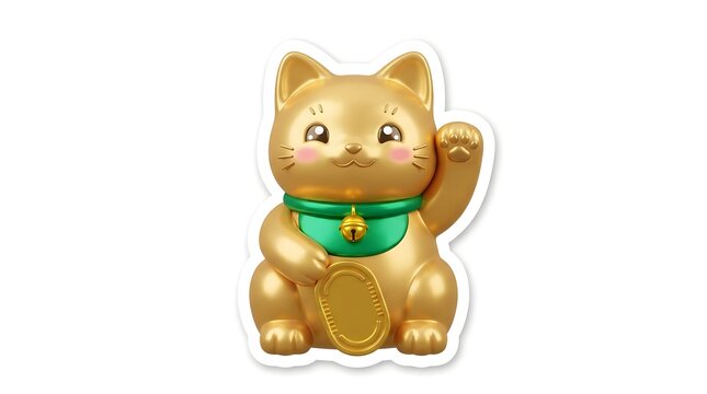 Golden maneki neko figurine waving for good fortune and prosperity