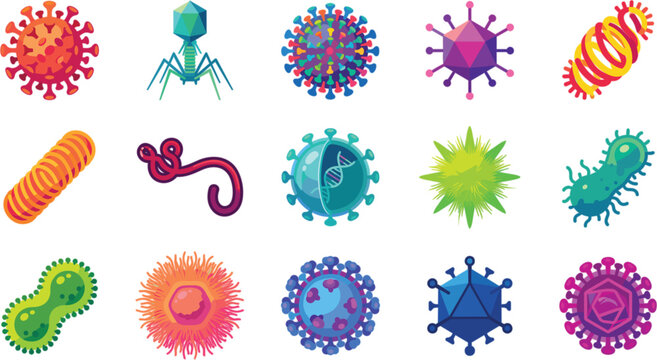 Set of various virus and bacteria icons