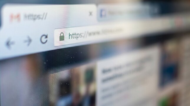 Padlock Icon on Browser Window, Secure Website HTTPS and Online Privacy Concept