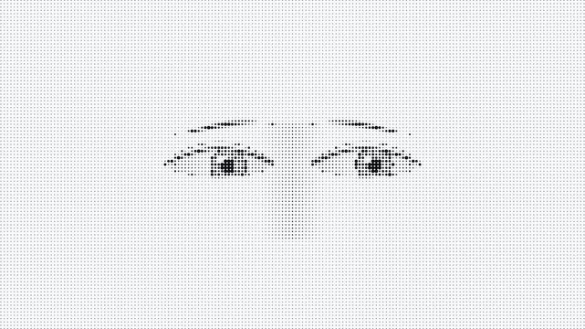 Halftone Dot Matrix Human Eyes Blinking Animation on White Grid Background