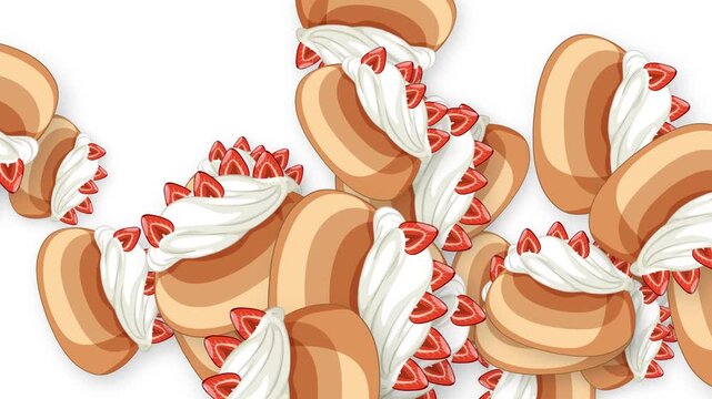 Animated Burst of Cream Filled Pastries with Strawberries on White Background