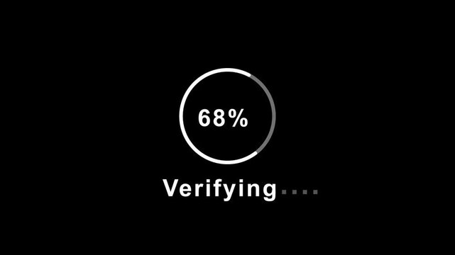 Digital loading circle animation with verifying progress percentage for software interface and tech ui