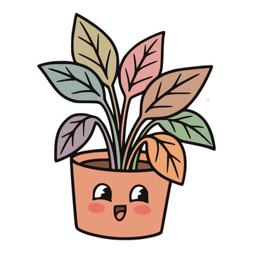 Cute Kawaii Smiling Potted Houseplant Illustration