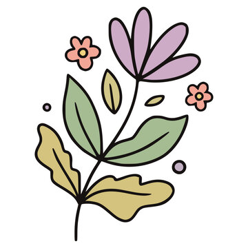 Cute Kawaii Pastel Floral Branch Botanical Illustration