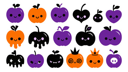 Obraz premium Cute halloween apples vector set isolated on white isolated on transparent background
