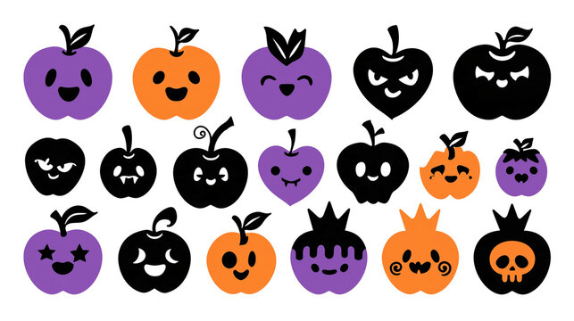 Cute halloween apple icons isolated on white isolated on transparent background