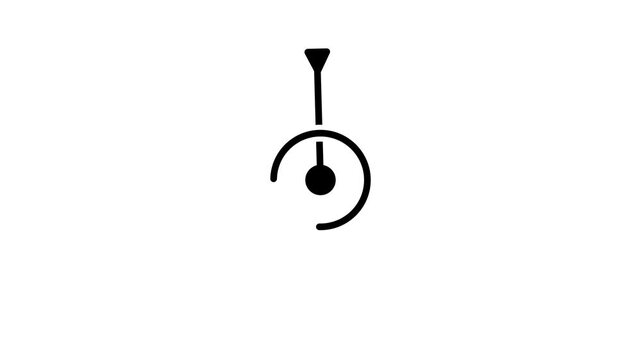 Black pivot point icon with a rotating arc and a pointer line ending in a flag on white for rotation, angle, pendulum, lever and measurement concepts