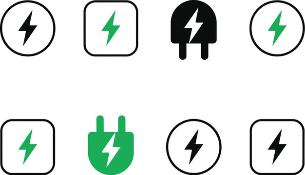 Lightning bolt symbol icon set for energy and power concept