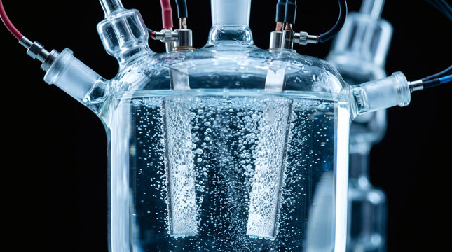 Advanced scientific water electrolysis experiment in a glass reactor with bubbling electrodes for clean energy