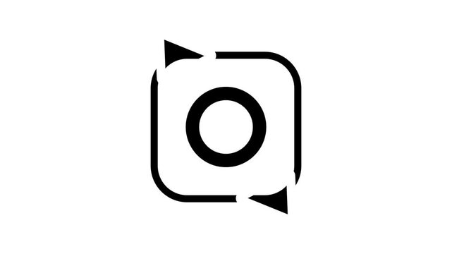 Black outline camera icon with two rotating arrows on white background for flip camera, switch camera, selfie mode and photo app interface concepts