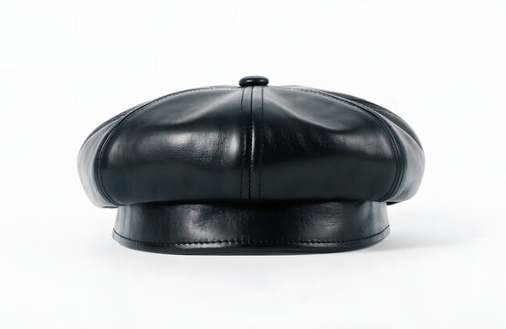 Black leather newsboy cap isolated on white background